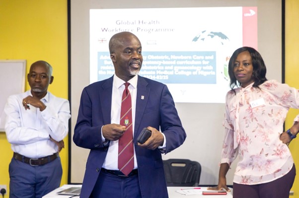 Dr. Oluwole Ayodeji addressing participants of the AOSS training in Lagos / credit Welbeing Foundation Africa