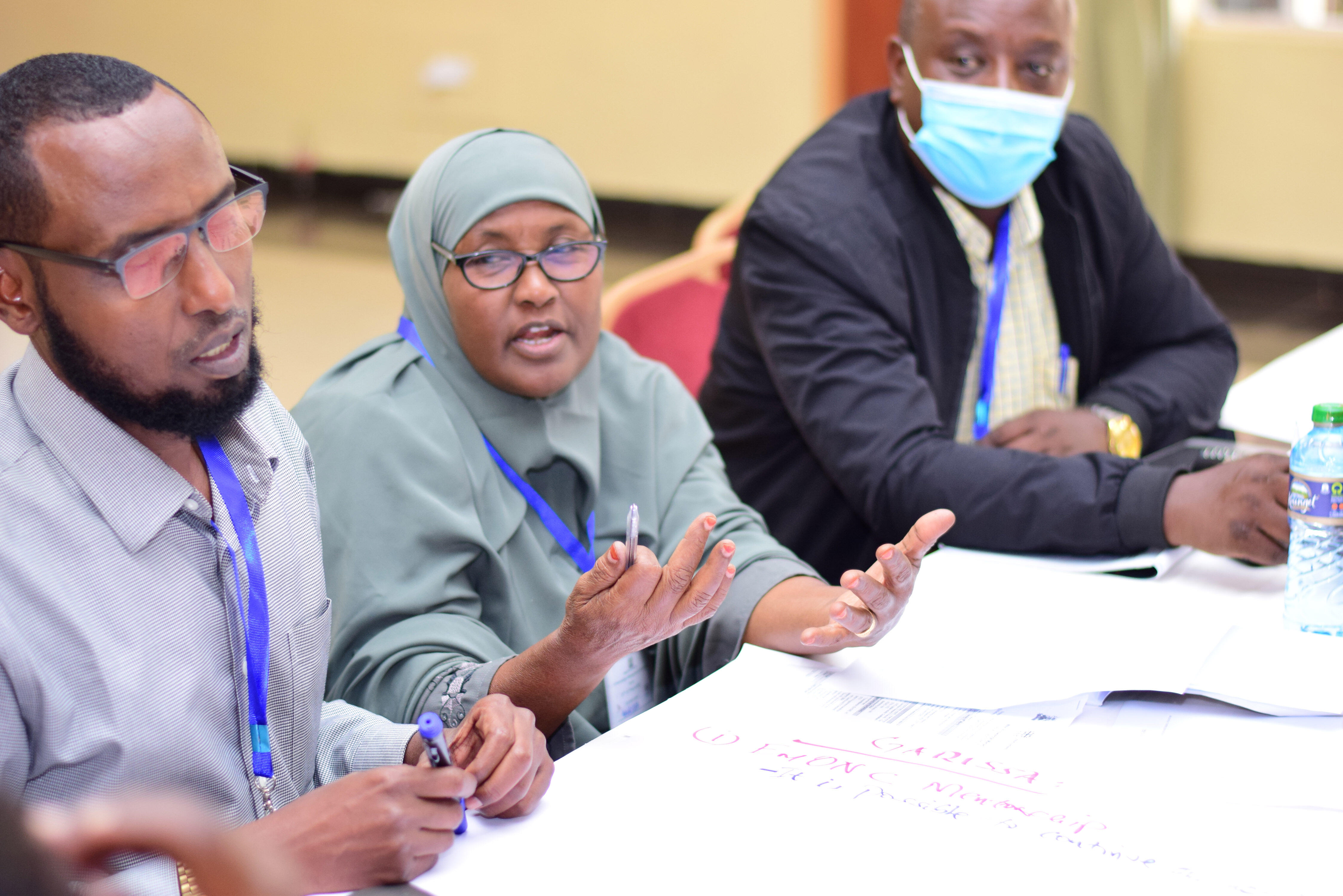Ms Fatuma Iman, the Reproductive Health Coordinator, Garissa County, contributing during the knowledge management and learning event in Uasin Gishu Ms Fatuma Iman, the Reproductive Health Coordinator, Garissa County, contributing during the knowledge management and learning event in Uasin Gishu