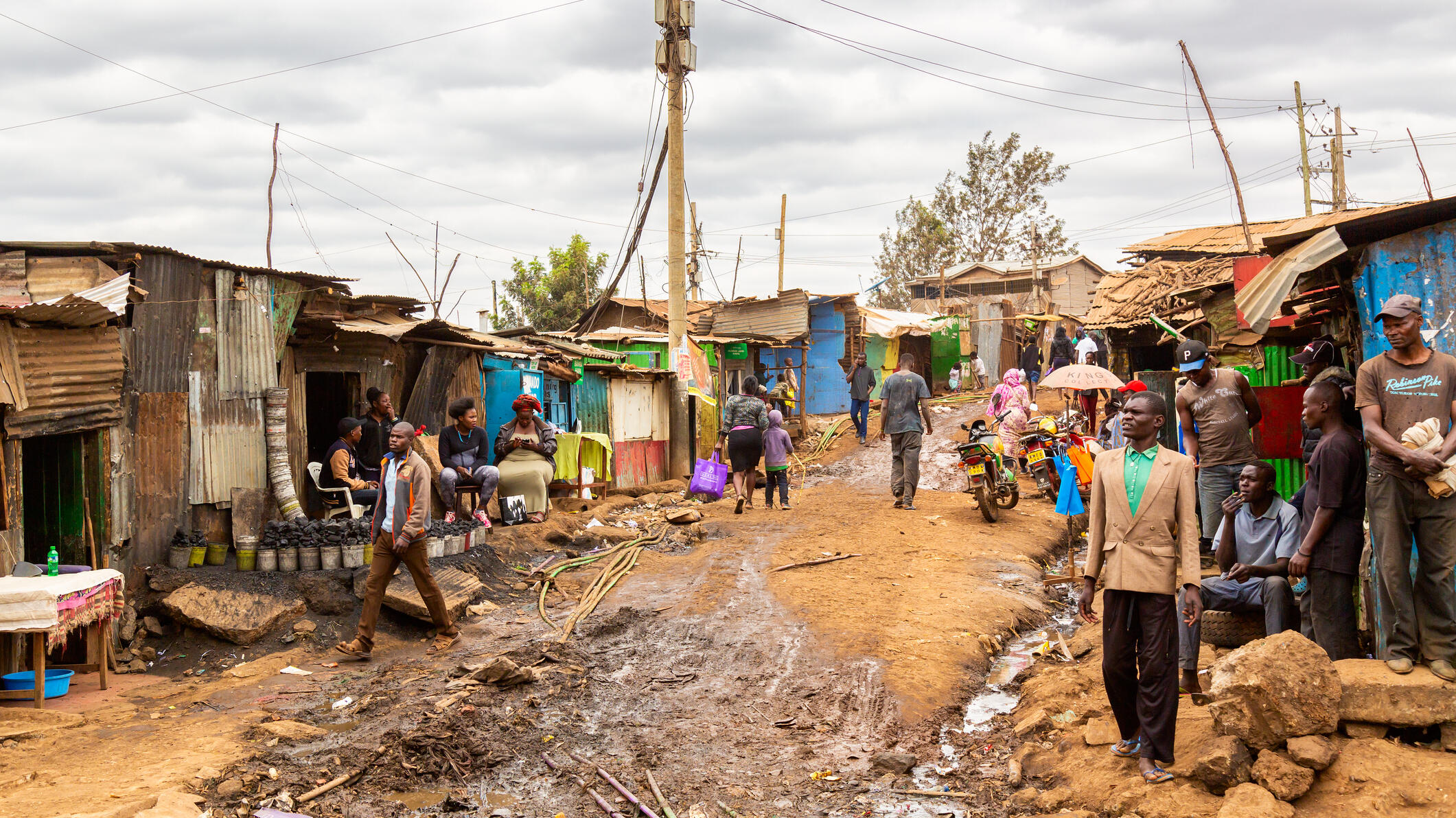 Nairobi, Kenya - August, 2019: Kibera slum in Nairobi in summer. Kibera is the biggest slum in Africa. Slums in Nairobi, Kenya Nairobi, Kenya - August, 2019: Kibera slum in Nairobi in summer. Kibera is the biggest slum in Africa. Slums in Nairobi, Kenya