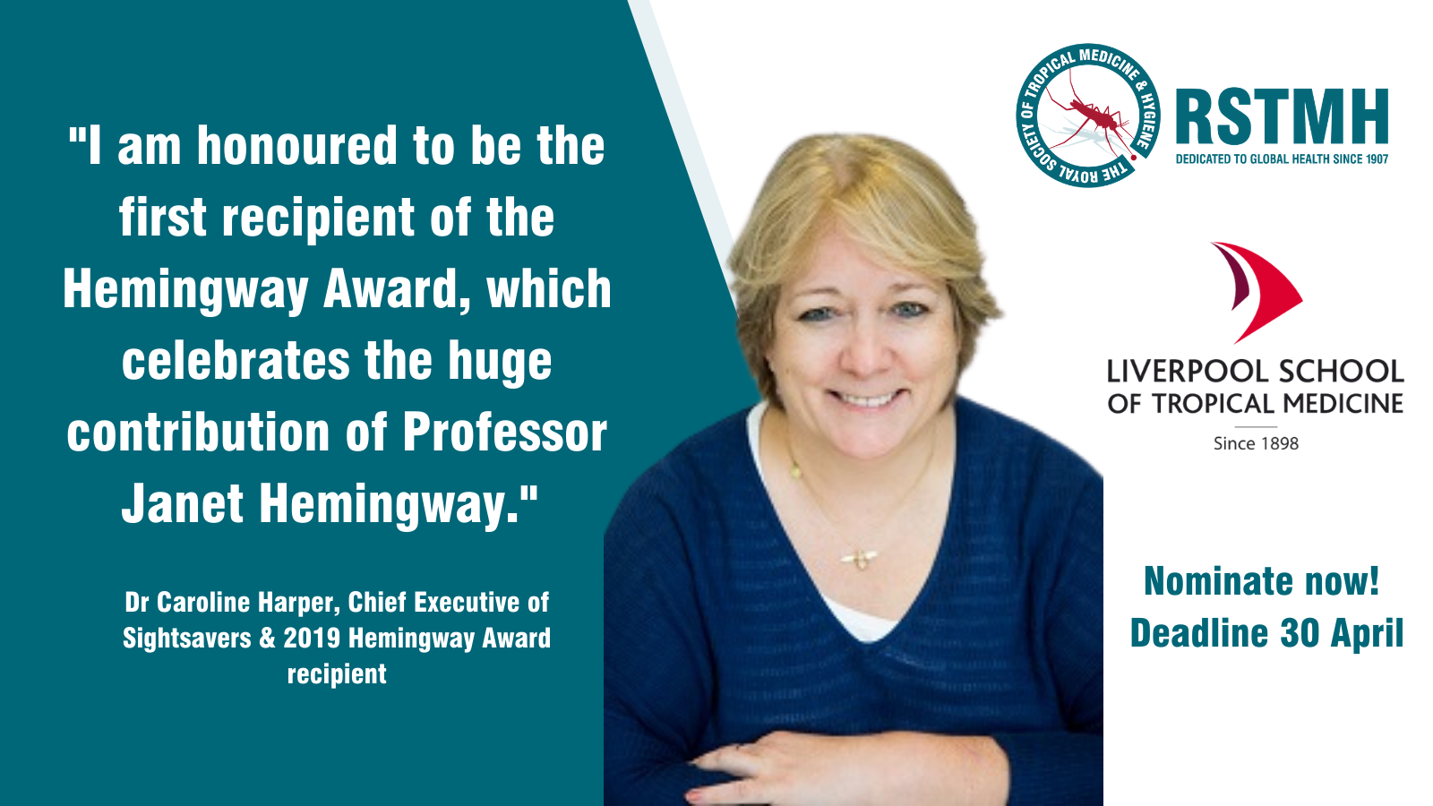 2019 Hemingway Award recipient Dr Caroline Harper, Chief Executive of Sightsavers 2019 Hemingway Award recipient Dr Caroline Harper, Chief Executive of Sightsavers