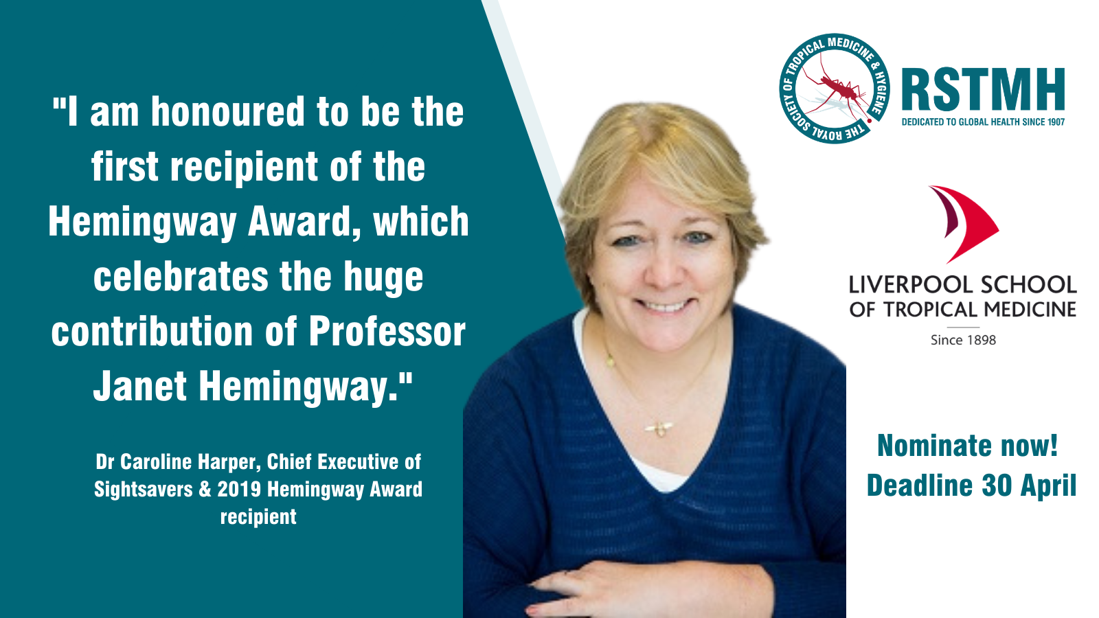 2019 Hemingway Award recipient Dr Caroline Harper, Chief Executive of Sightsavers