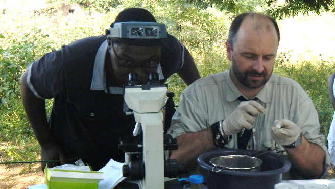 Dr Khumbo Kalua inspecting atypical eggs Dr Khumbo Kalua inspecting atypical eggs