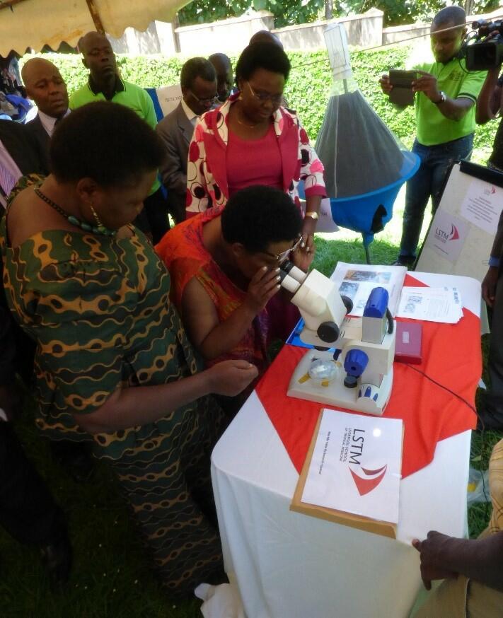 The Ugandan minister for Primary Health Care, the minister for Animal Husbandry and the minister for Northern Uganda, visiting the LSTM exhibition during the Tsetse Awareness day. The Ugandan minister for Primary Health Care, the minister for Animal Husbandry and the minister for Northern Uganda, visiting the LSTM exhibition during the Tsetse Awareness day.