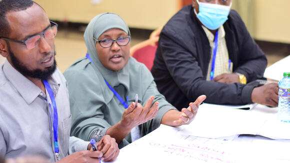 Ms Fatuma Iman, the Reproductive Health Coordinator, Garissa County, contributing during the knowledge management and learning event in Uasin Gishu