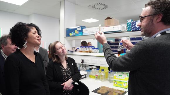 MPs Chi Onwurah and Dr Lauren Sullivan meet Dr Adam Roberts during tour