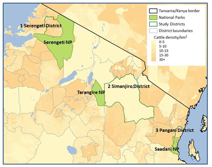  Figure 1. Location of research areas in northern Tanzania.